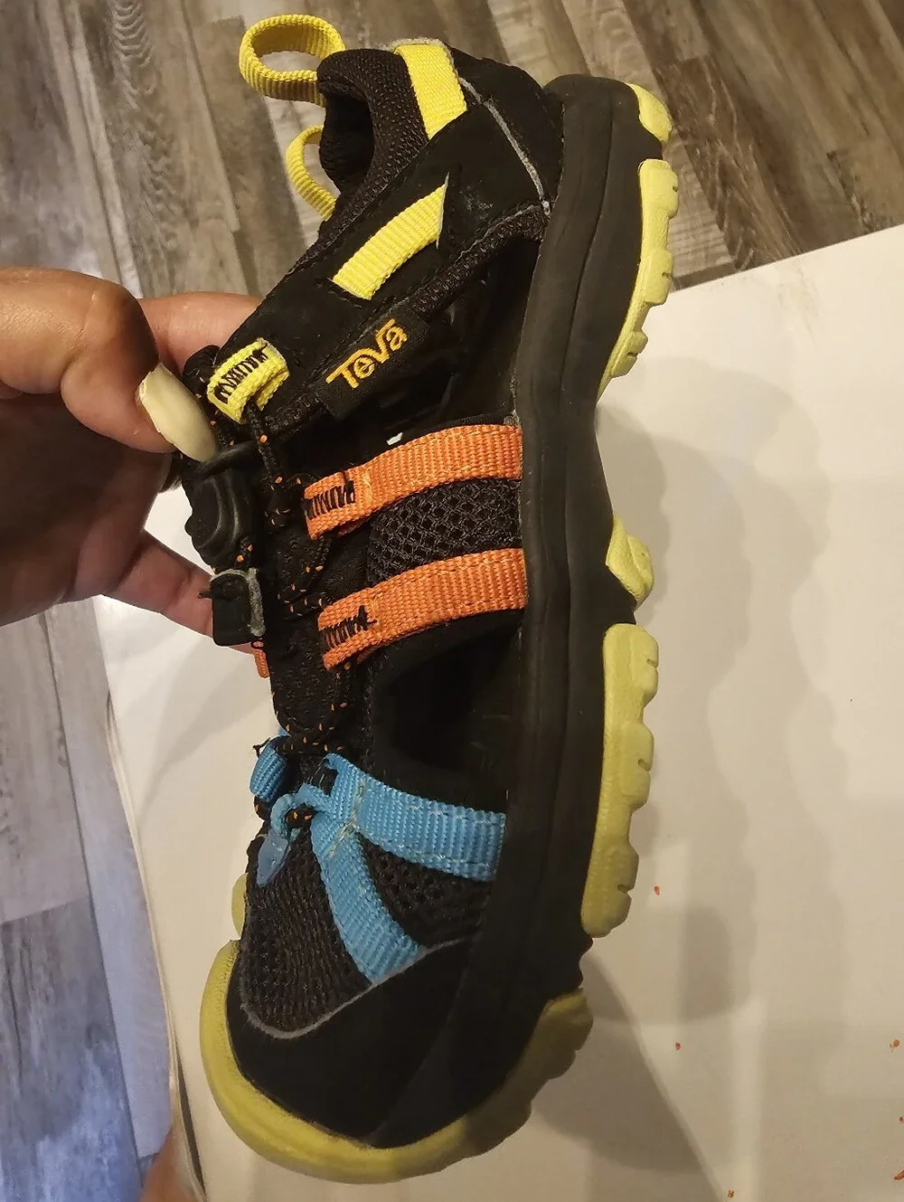 Teva Kids Black Water Shoes with Blue, Orange & Yellow Accents